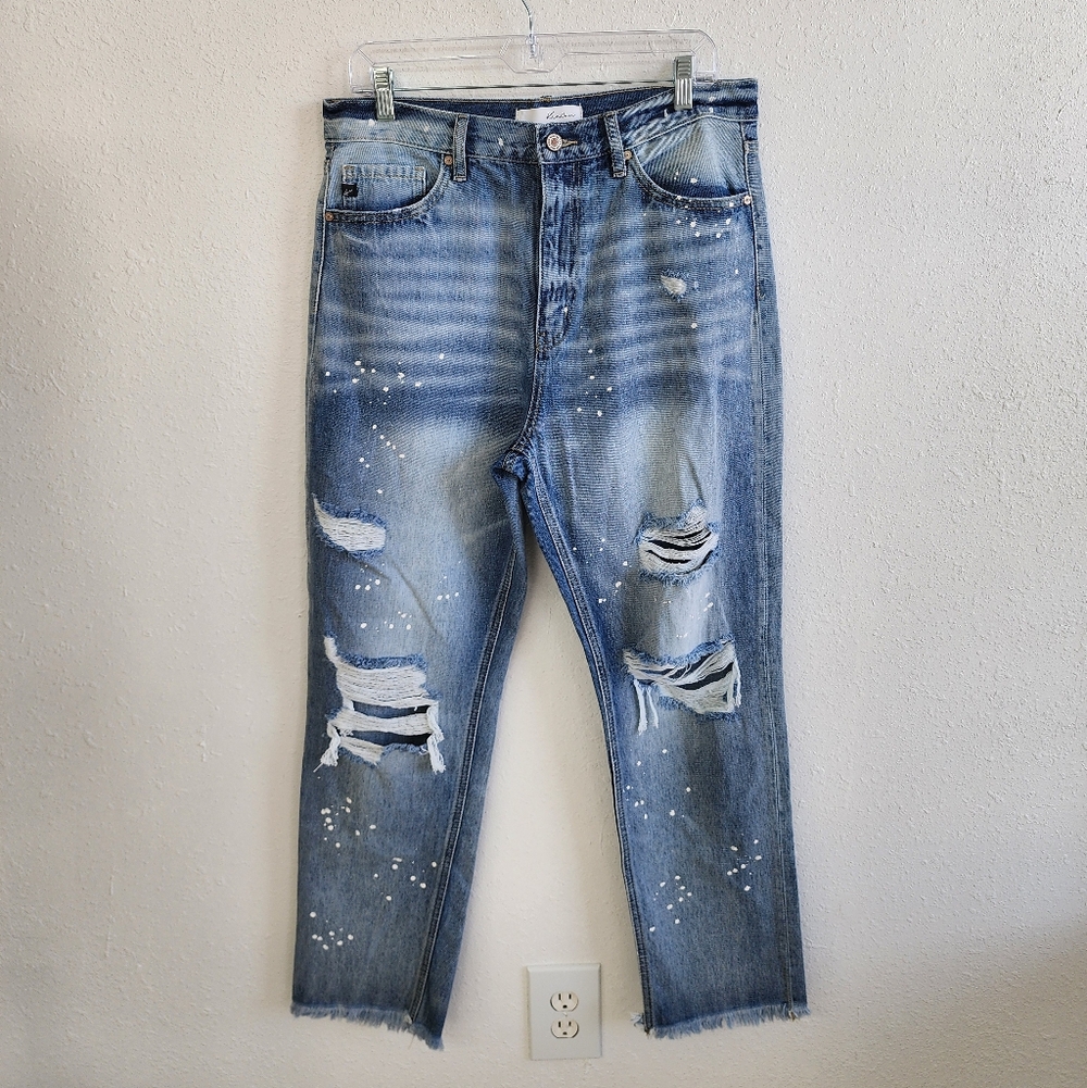Kancan - Oceana High Rise Slim Straight Jeans - KC8708M Sz 9 28 Paint Splatter